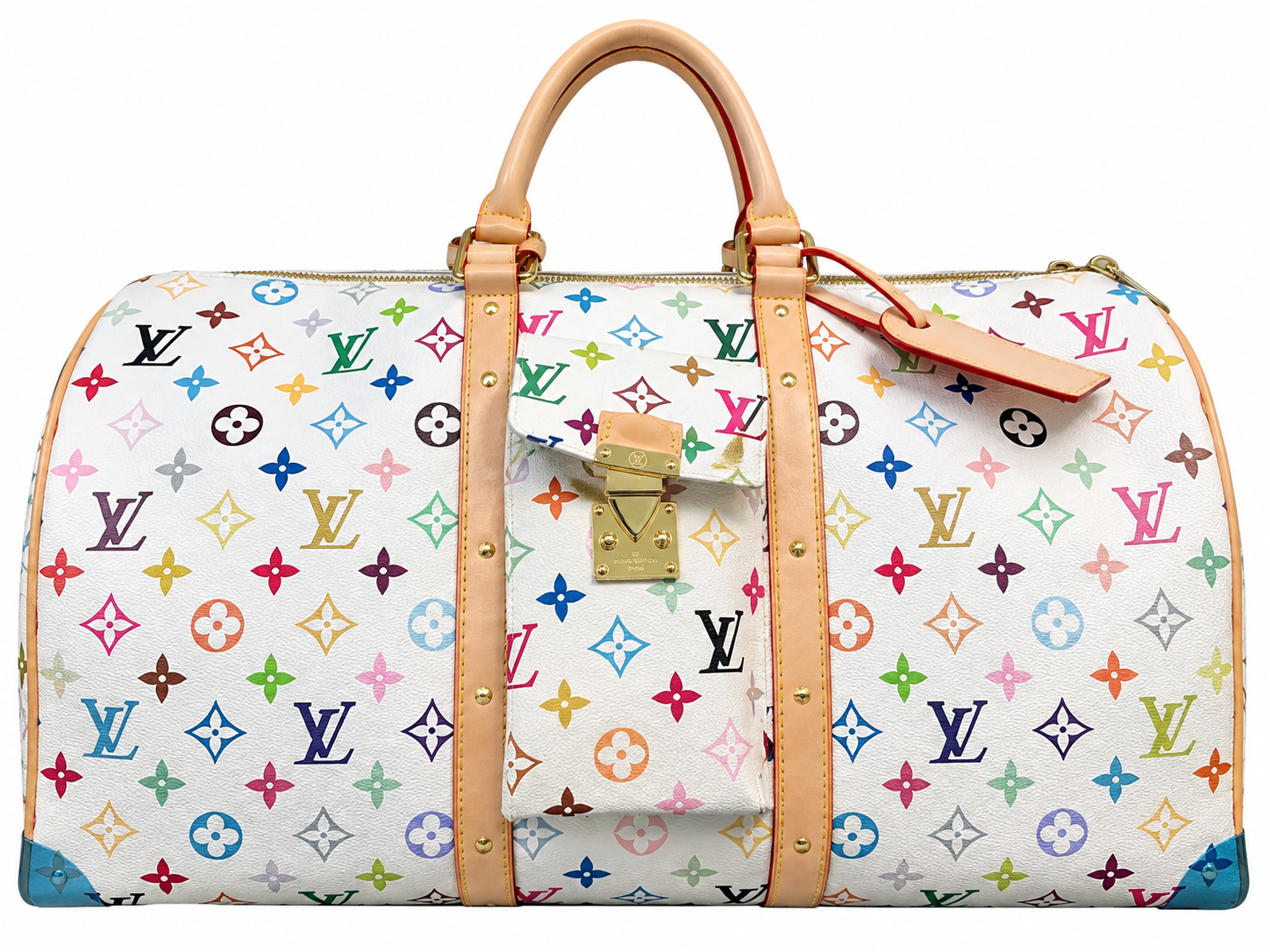 White Multicolor Monogram Duffel with Tan Trim