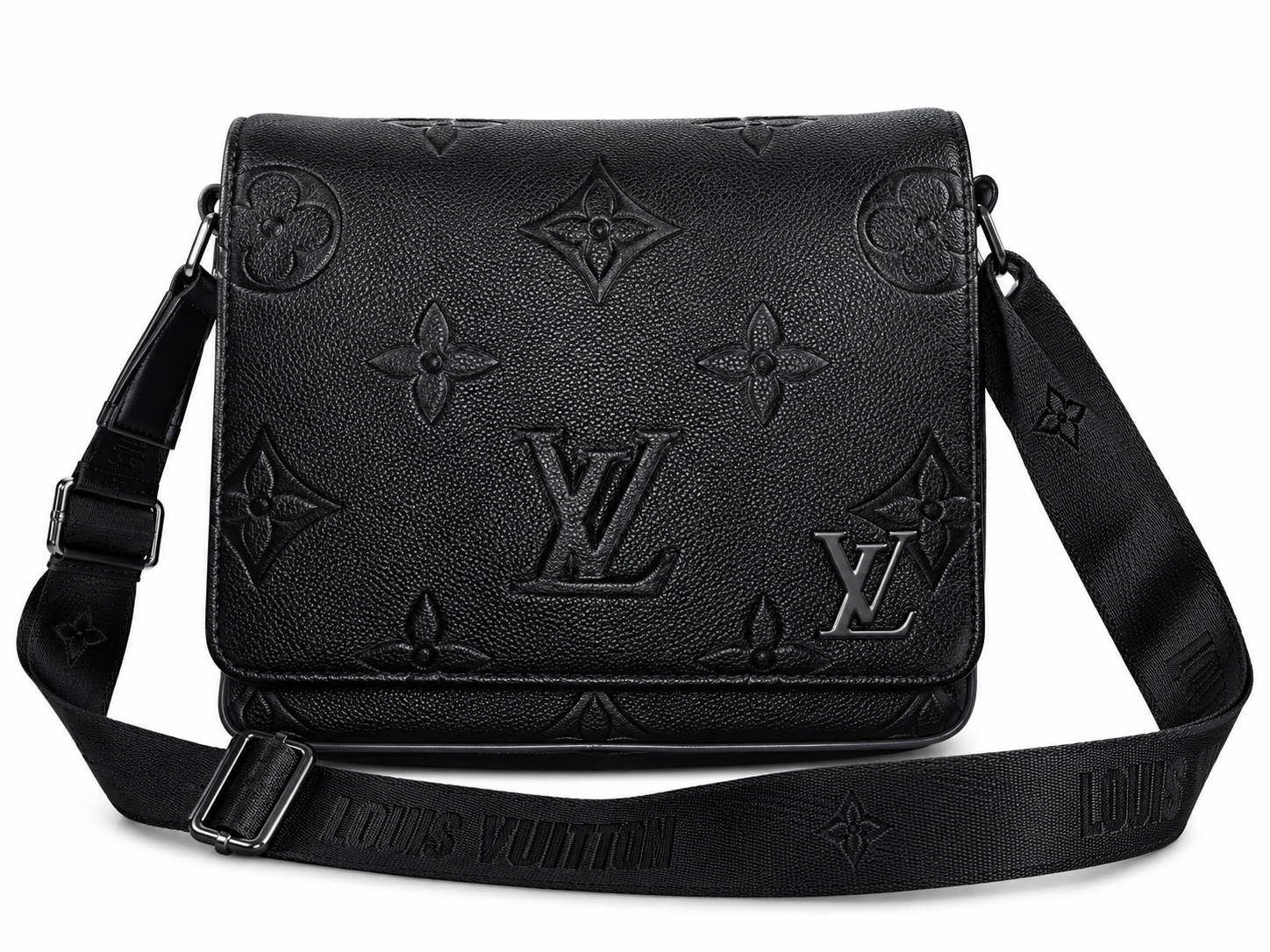 Black Embossed Monogram Messenger Bag