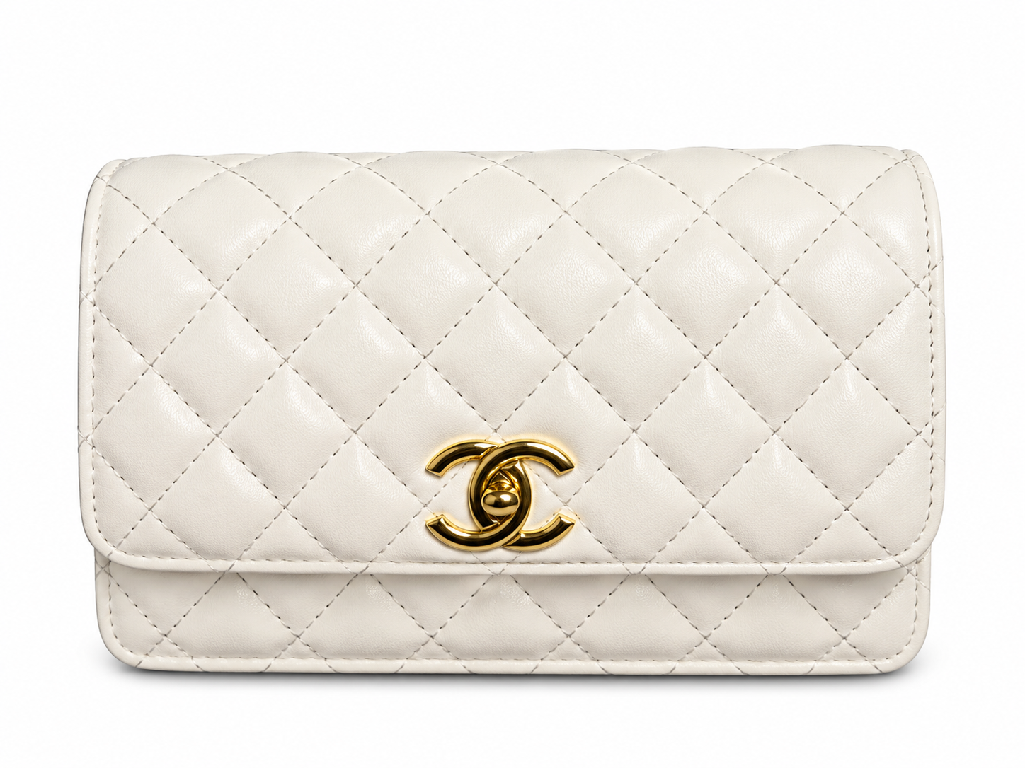 Ivory Diamond-Quilted Flap Bag