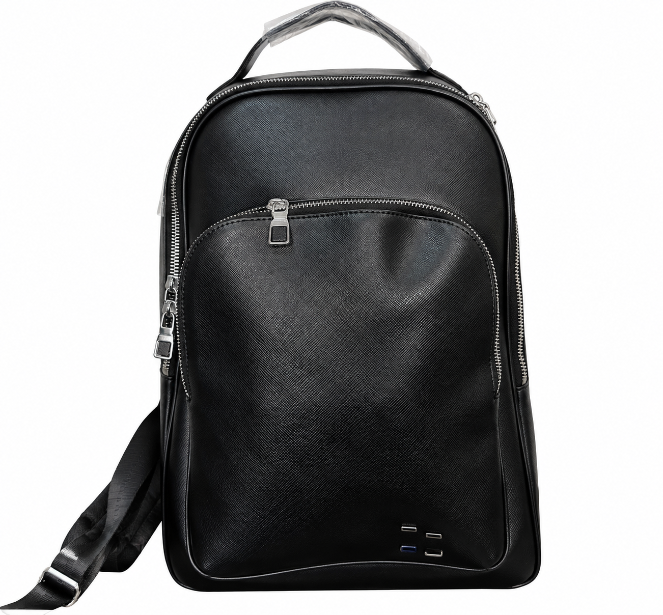 Black Textured Backpack with Silver-Tone Zippers
