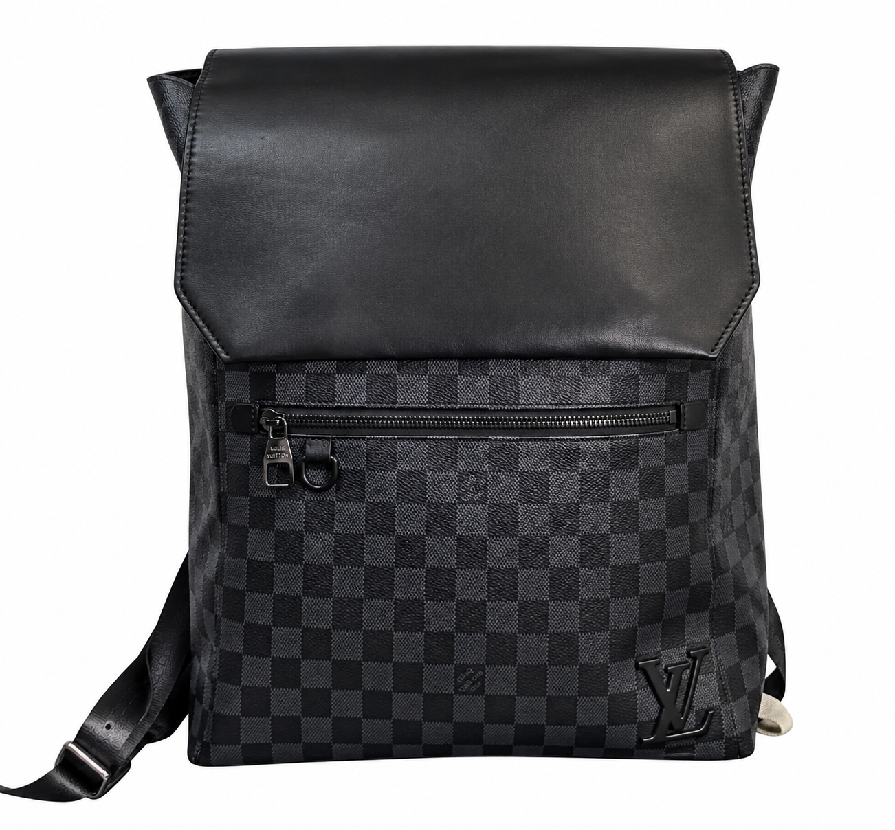 Flap-Top Backpack in Black & Charcoal Check