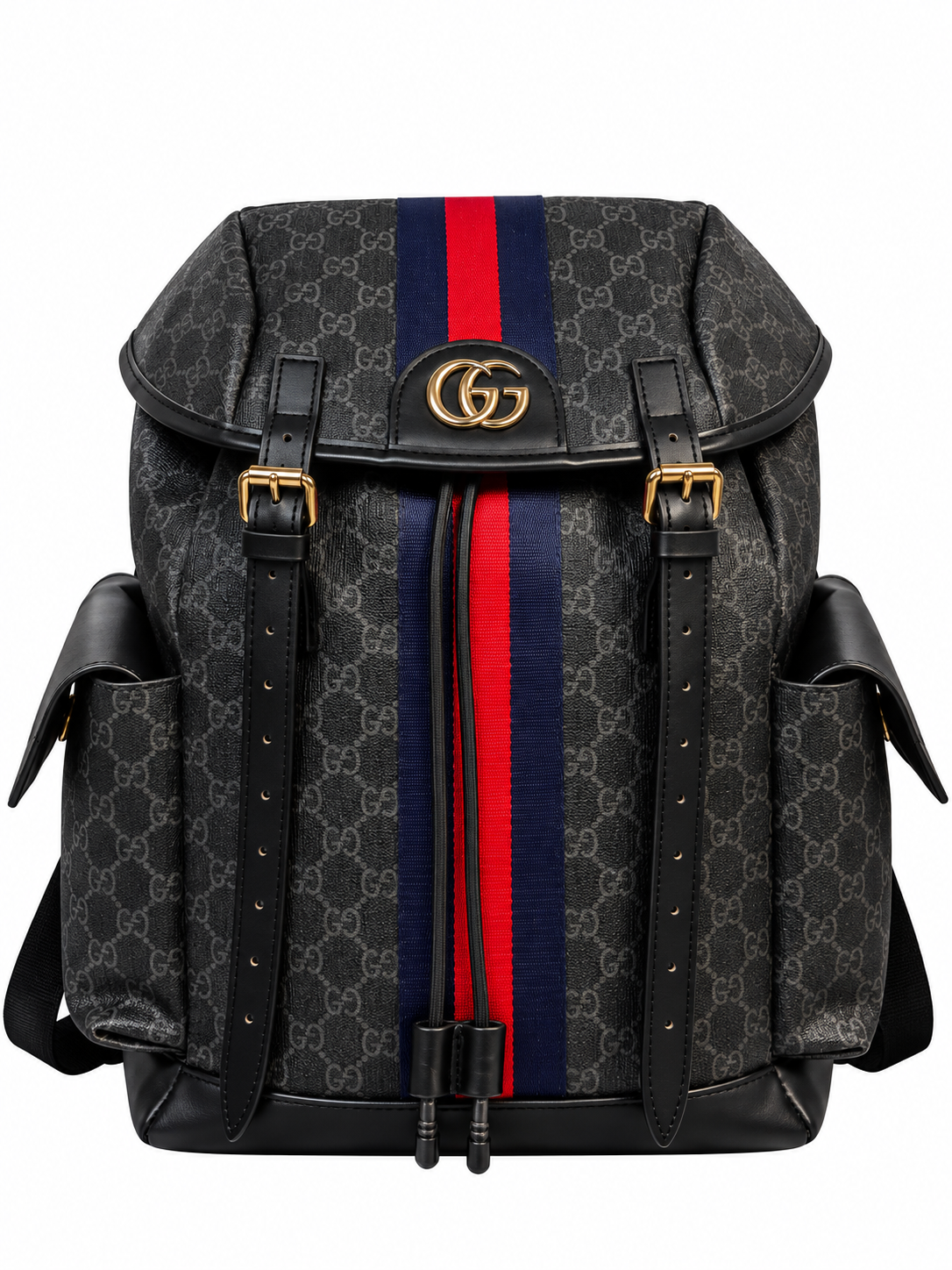 Monogram Backpack - Charcoal with Red & Navy Stripe